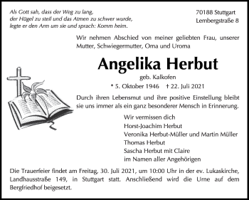 Traueranzeige von Angelika Herbut von Stuttgarter Zeitung / Stuttgarter Nachrichten