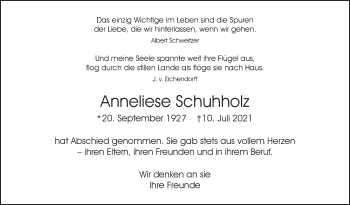 Traueranzeige von Anneliese Schuhholz von Stuttgarter Zeitung / Stuttgarter Nachrichten