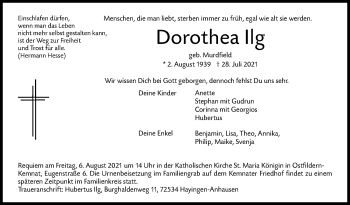 Traueranzeige von Dorothea Ilg von Stuttgarter Zeitung / Stuttgarter Nachrichten