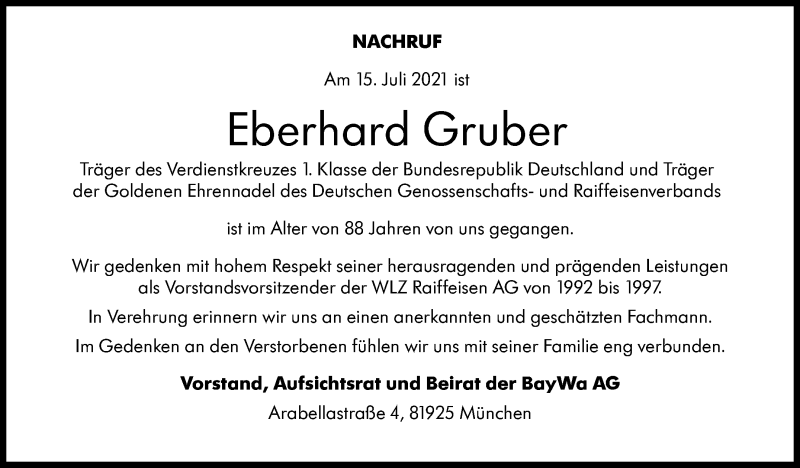  Traueranzeige für Eberhard Gruber vom 21.07.2021 aus Stuttgarter Zeitung / Stuttgarter Nachrichten