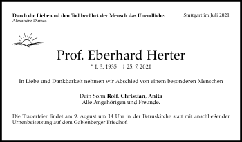 Traueranzeige von Eberhard Herter von Stuttgarter Zeitung / Stuttgarter Nachrichten