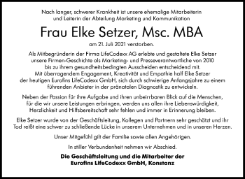 Traueranzeige von Elke Setzer von Stuttgarter Zeitung / Stuttgarter Nachrichten