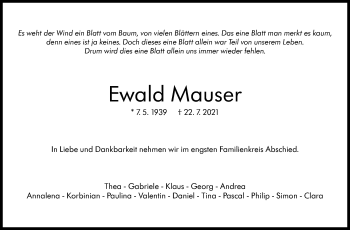 Traueranzeige von Ewald Mauser von Stuttgarter Zeitung / Stuttgarter Nachrichten