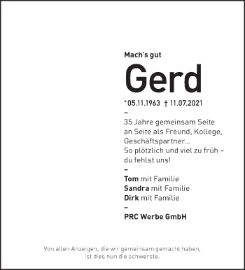 Traueranzeige von Gerd  von Stuttgarter Zeitung / Stuttgarter Nachrichten