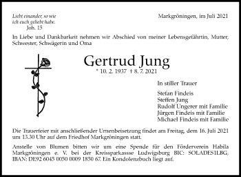 Traueranzeige von Gertrud Jung von Stuttgarter Zeitung / Stuttgarter Nachrichten
