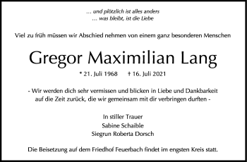 Traueranzeige von Gregor Maximilian Lang von Stuttgarter Zeitung / Stuttgarter Nachrichten