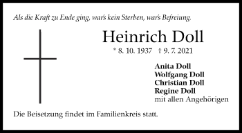 Traueranzeige von Heinrich Doll von Stuttgarter Zeitung / Stuttgarter Nachrichten