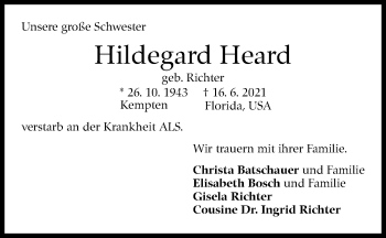 Traueranzeige von Hildegard Heard von Stuttgarter Zeitung / Stuttgarter Nachrichten