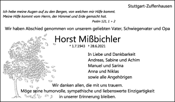 Traueranzeige von Horst Mißbichler von Stuttgarter Zeitung / Stuttgarter Nachrichten