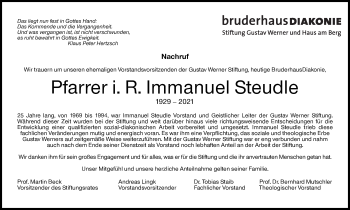 Traueranzeige von Immanuel Steudle von Stuttgarter Zeitung / Stuttgarter Nachrichten