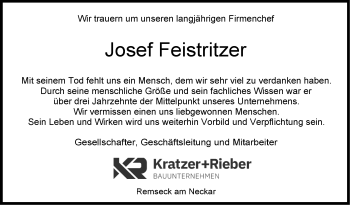 Traueranzeige von Josef Feistritzer von Stuttgarter Zeitung / Stuttgarter Nachrichten