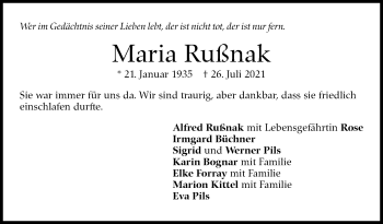 Traueranzeige von Maria Rußnak von Stuttgarter Zeitung / Stuttgarter Nachrichten