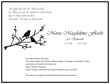 Traueranzeige von Maria Magdalena Flachs von Stuttgarter Zeitung / Stuttgarter Nachrichten