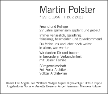 Traueranzeige von Martin Polster von Stuttgarter Zeitung / Stuttgarter Nachrichten