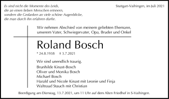 Traueranzeige von Roland Bosch von Stuttgarter Zeitung / Stuttgarter Nachrichten