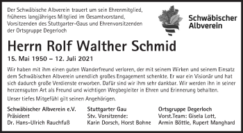 Traueranzeige von Rolf Walther Schmid von Stuttgarter Zeitung / Stuttgarter Nachrichten