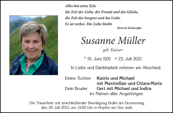 Traueranzeige von Susanne Müller von Stuttgarter Zeitung / Stuttgarter Nachrichten