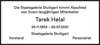 Traueranzeige von Tarek Helal von Stuttgarter Zeitung / Stuttgarter Nachrichten