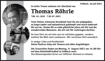 Traueranzeige von Thomas Röhrle von Stuttgarter Zeitung / Stuttgarter Nachrichten
