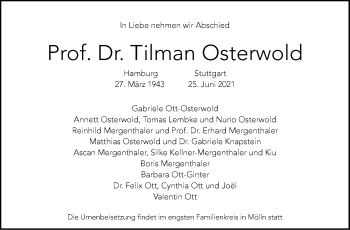 Traueranzeige von Tilman Osterwold von Stuttgarter Zeitung / Stuttgarter Nachrichten