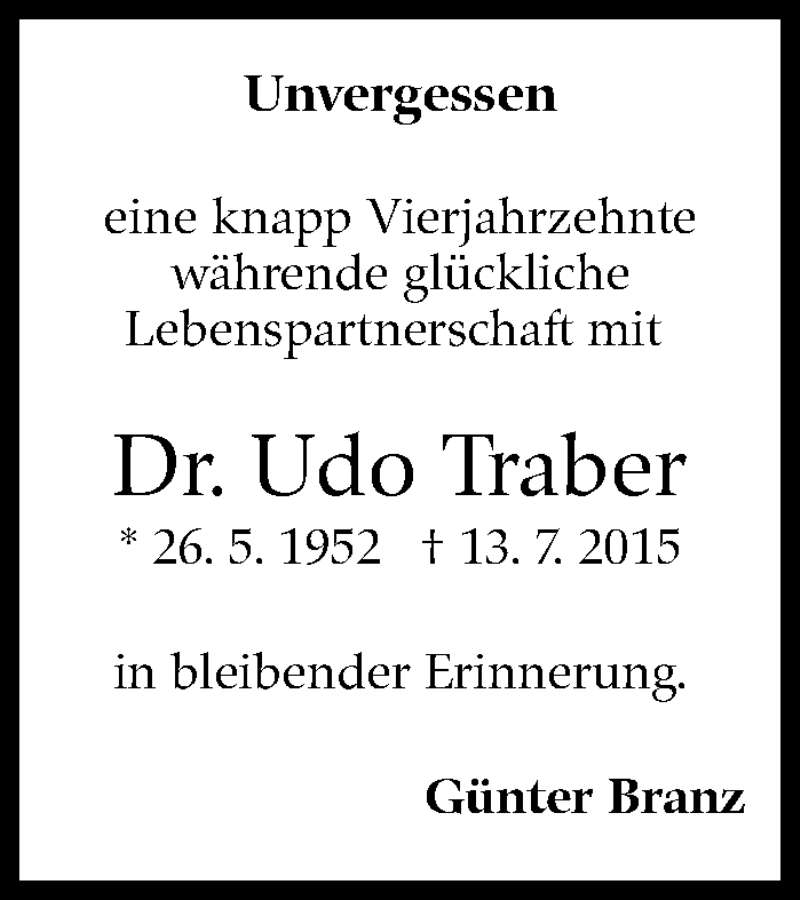  Traueranzeige für Udo Traber vom 13.07.2021 aus Stuttgarter Zeitung / Stuttgarter Nachrichten