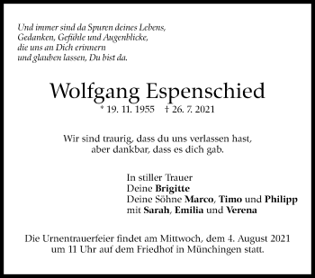 Traueranzeige von Wolfgang Espenschied von Stuttgarter Zeitung / Stuttgarter Nachrichten