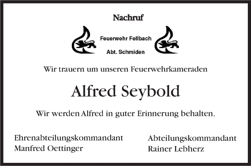  Traueranzeige für Alfred Seybold vom 10.08.2021 aus Stuttgarter Zeitung / Stuttgarter Nachrichten
