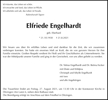 Traueranzeige von Elfriede Engelhardt von Stuttgarter Zeitung / Stuttgarter Nachrichten