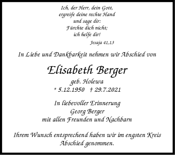 Traueranzeige von Elisabeth Berger von Stuttgarter Zeitung / Stuttgarter Nachrichten