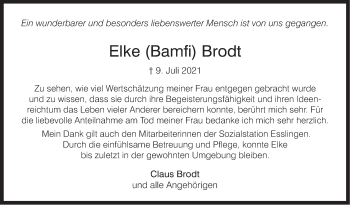 Traueranzeige von Elke Brodt von Stuttgarter Zeitung / Stuttgarter Nachrichten