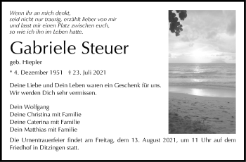 Traueranzeige von Gabriele Steuer von Stuttgarter Zeitung / Stuttgarter Nachrichten