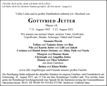 Traueranzeige von Gottfried Jetter von Stuttgarter Zeitung / Stuttgarter Nachrichten