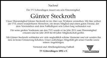 Traueranzeige von Günter Steckroth von Stuttgarter Zeitung / Stuttgarter Nachrichten