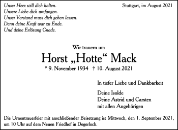 Traueranzeige von Horst Mack von Stuttgarter Zeitung / Stuttgarter Nachrichten