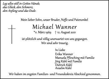 Traueranzeige von Michae Wanner von Stuttgarter Zeitung / Stuttgarter Nachrichten