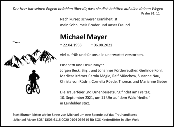 Traueranzeige von Michael Mayer von Stuttgarter Zeitung / Stuttgarter Nachrichten