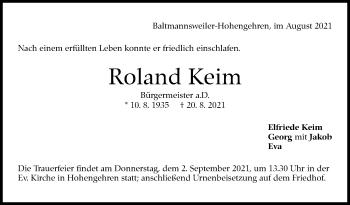 Traueranzeige von Roland Keim von Stuttgarter Zeitung / Stuttgarter Nachrichten