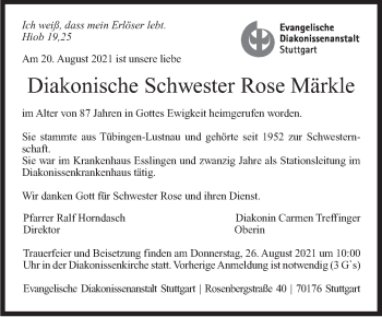 Traueranzeige von Rose Märkle von Stuttgarter Zeitung / Stuttgarter Nachrichten