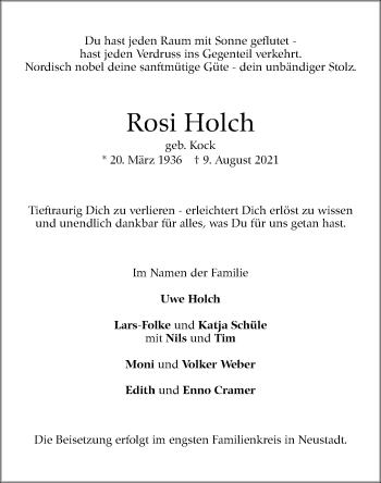 Traueranzeige von Rosi Holch von Stuttgarter Zeitung / Stuttgarter Nachrichten