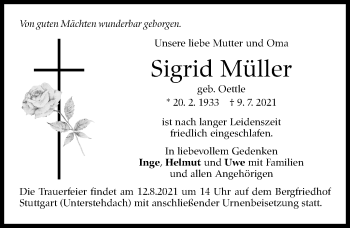 Traueranzeige von Sigrid Müller von Stuttgarter Zeitung / Stuttgarter Nachrichten