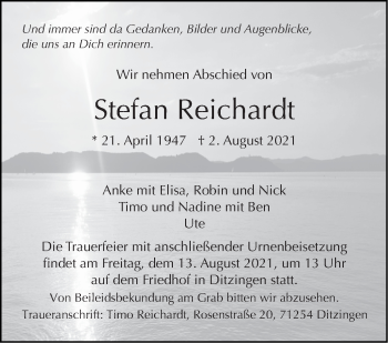 Traueranzeige von Stefan Reichardt von Stuttgarter Zeitung / Stuttgarter Nachrichten