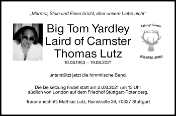 Traueranzeige von Thomas Lutz von Stuttgarter Zeitung / Stuttgarter Nachrichten