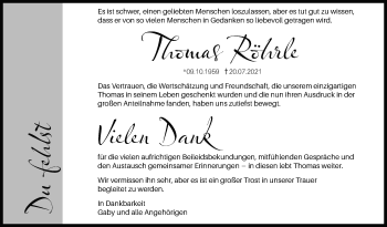 Traueranzeige von Thomas Röhrle von Stuttgarter Zeitung / Stuttgarter Nachrichten