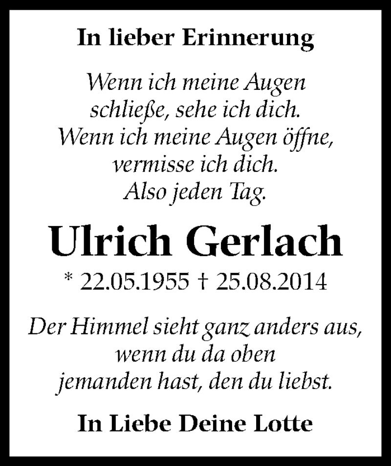  Traueranzeige für Ulrich Gerlach vom 25.08.2021 aus Stuttgarter Zeitung / Stuttgarter Nachrichten