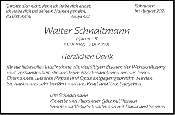 Traueranzeige von Walter Schnaitmann von Stuttgarter Zeitung / Stuttgarter Nachrichten