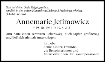 Traueranzeige von Annemarie Jefimowicz von Stuttgarter Zeitung / Stuttgarter Nachrichten