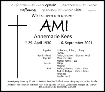 Traueranzeige von Annemarie Kees von Stuttgarter Zeitung / Stuttgarter Nachrichten