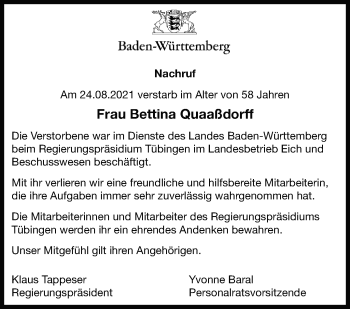 Traueranzeige von Bettina Quaaßdorff von Stuttgarter Zeitung / Stuttgarter Nachrichten