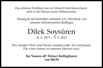 Traueranzeige von Dilek Soysüren von Stuttgarter Zeitung / Stuttgarter Nachrichten