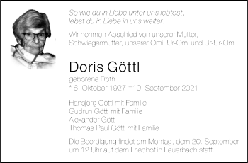 Traueranzeige von Doris Göttl von Stuttgarter Zeitung / Stuttgarter Nachrichten